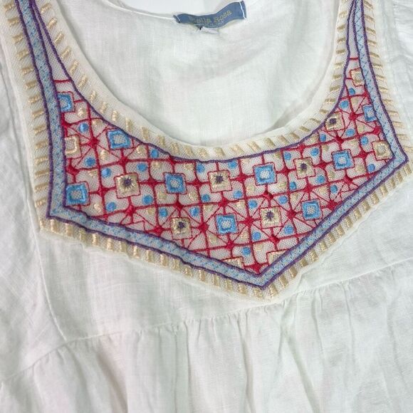 Stella Rosa Linen Dress Women's Small White Embroidery Tie Mini peasant festival - Picture 2 of 10